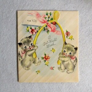 Vintage Unused Adorable Kittens Greeting Card ~ 1950's Kitty Cat Get Well Wish ~ Good Luck Wishbone image 7