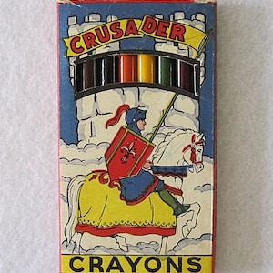 Vintage Box Musgrave Pencil Co. Colored Pencils Crusader Crayons Shelbyville, TN ~ 1950&#39;s Colorful Box with Keyhole View of Contents