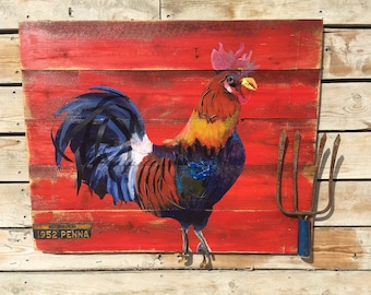 Arte de gallo, decoración rústica de granja, pintura