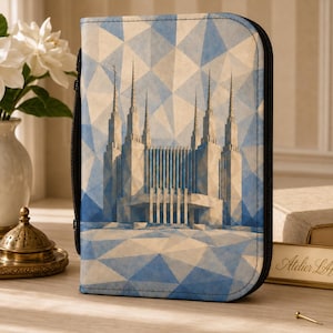 Bibelhülle für den Washington-DC-Tempel, kubistische LDS-Schrifthülle, christliche Buchhülle mit Reißverschluss, Geschenk für Missionarinnen