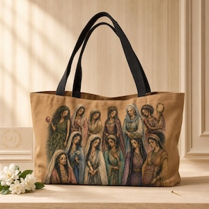 Bolso de mano Mujeres de las Escrituras, Regalo bíblico cristiano para mujeres, Bolso de arte bíblico para mujeres, Bolso grande de 24 x 13 cm inspirado en la fe.