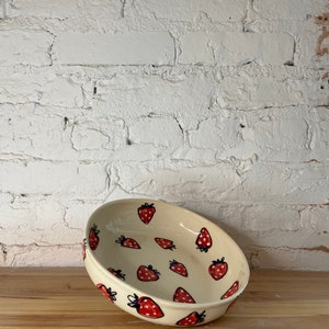 Hand Painted Ceramic Strawberry Pasta Bowl