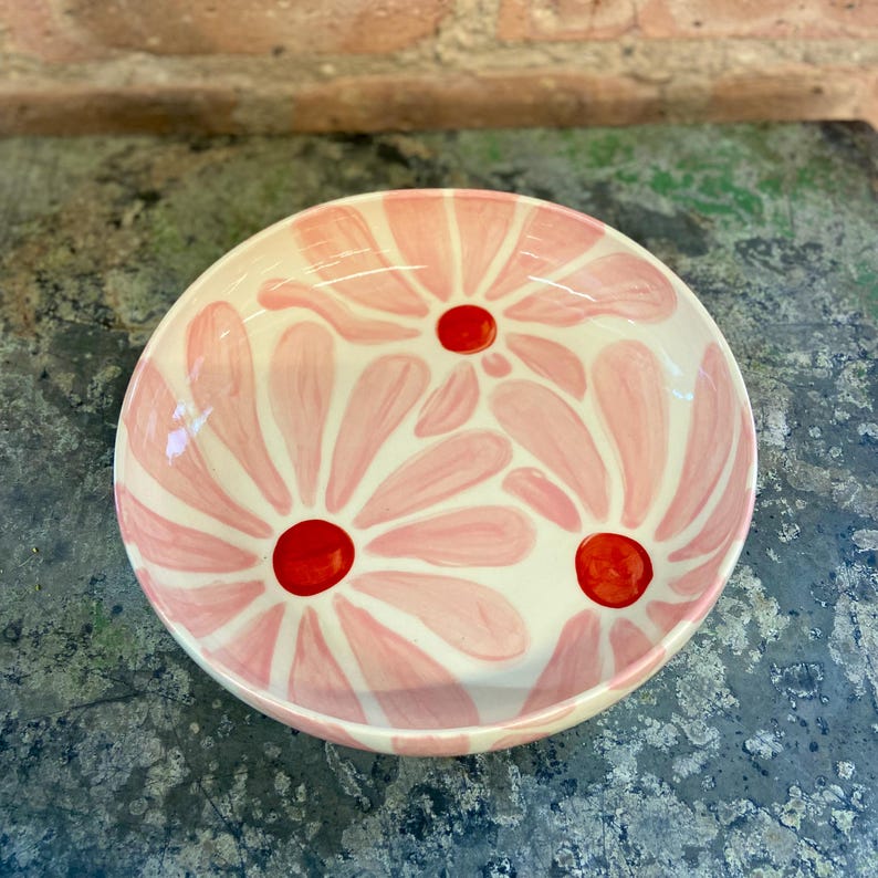 Hand Painted Ceramic Retro Flower Pasta Bowl - Thumbnail 2
