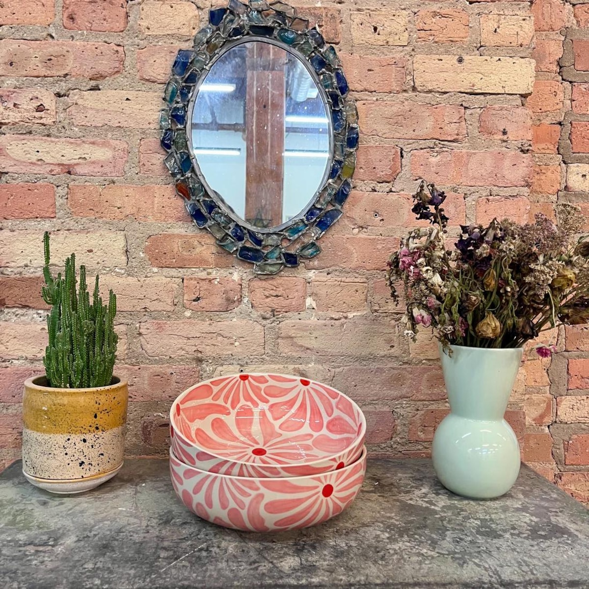 Large Stoneware Serving Bowl: Retro Floral Design - Etsy