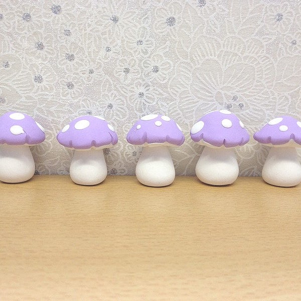 Miniature Fairy Garden Clay Mushrooms, Toadstools, Set of 5, Purple