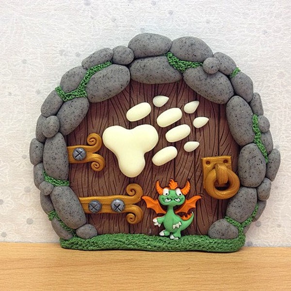 Boys Clay Dragon Fairy Door, Elf Door, Fairy Decoration - Dragon Cave