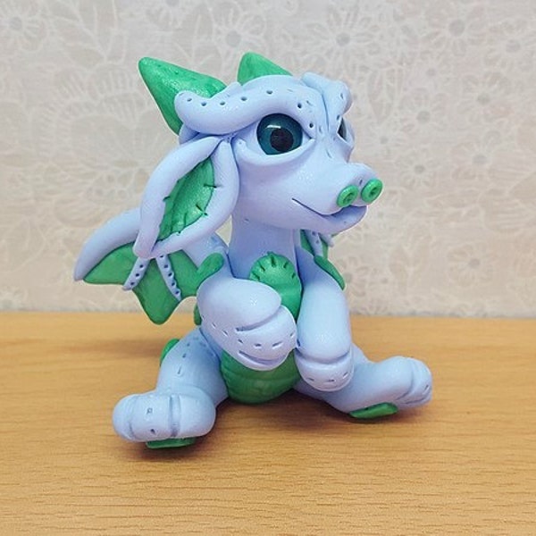 Plush Polymer Clay Dragon, Dragon Sculpture, Dragon Collectible, Blue Dragon - Snuffles