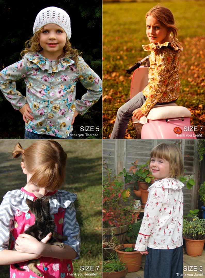 Ruffle collar BLOUSE pattern girls long sleeve shirt patterns pdf sizes from 2T to 7 years image 3