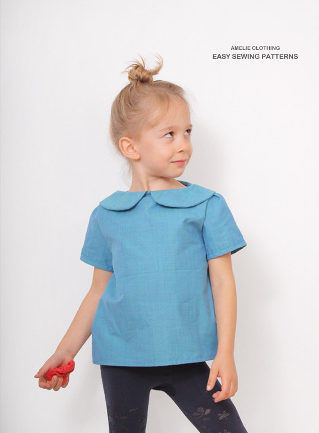 Blue BLOUSE Pdf Pattern - Peter Pan Collar Blouse Sewing Pattern - Size ...