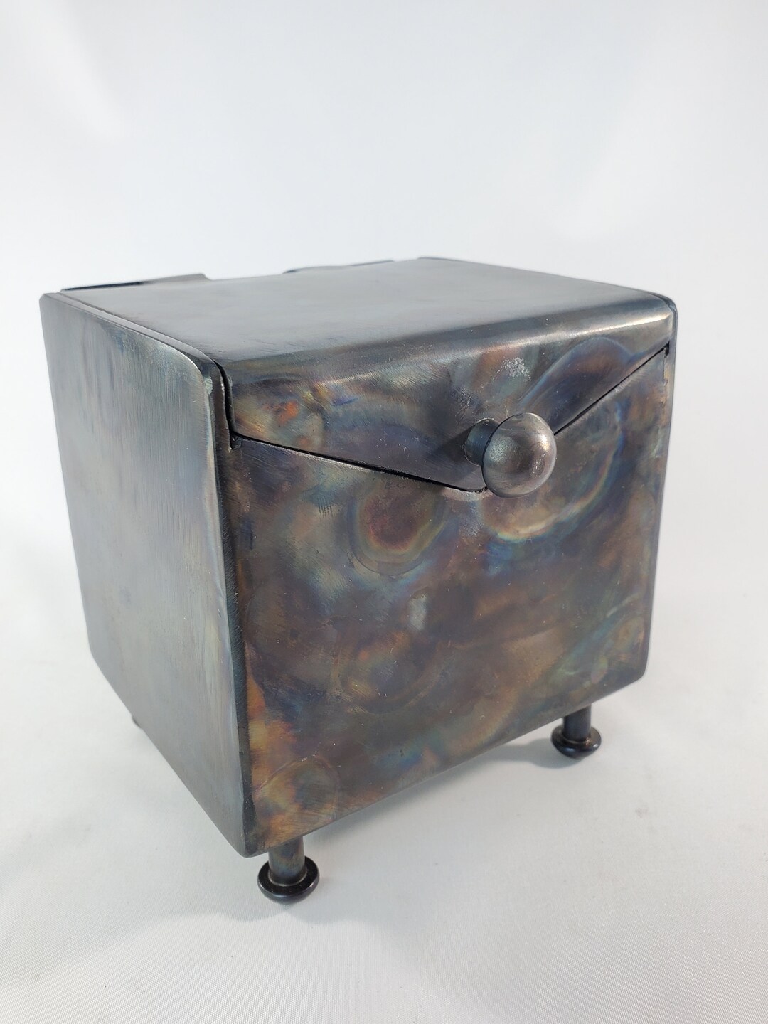 Metal Keepsake Box Gift Box Jewelry Box, Rivet Handle and Feet, 4.8