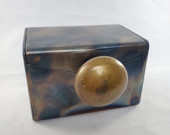 Metal Keepsake Box - Gift Box - Jewelry Box, 4" Tall 6" Wide, Brass Door Knob