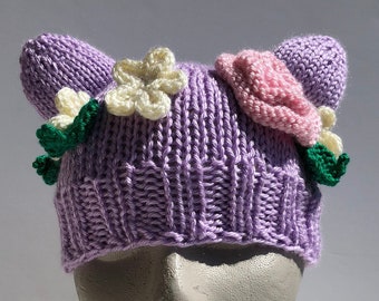 Purple Bunny with Flower Crown Beanie - Easter Bunny - Preschool Toddler