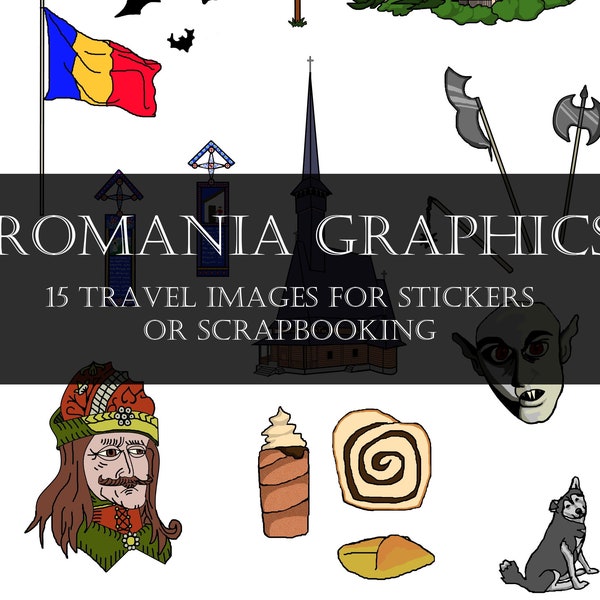 Romania Travel Graphics for Stickers or Iron-ons - JPG and PNG