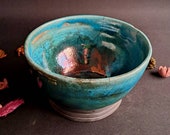 Copper raku ceramic round bowl handmade - raku pottery