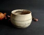 Black and white raku ceramic round bowl handmade - raku pottery - centerpiece