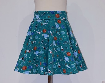 Crafty Pear Rockets and planets outer space skater circle skirt