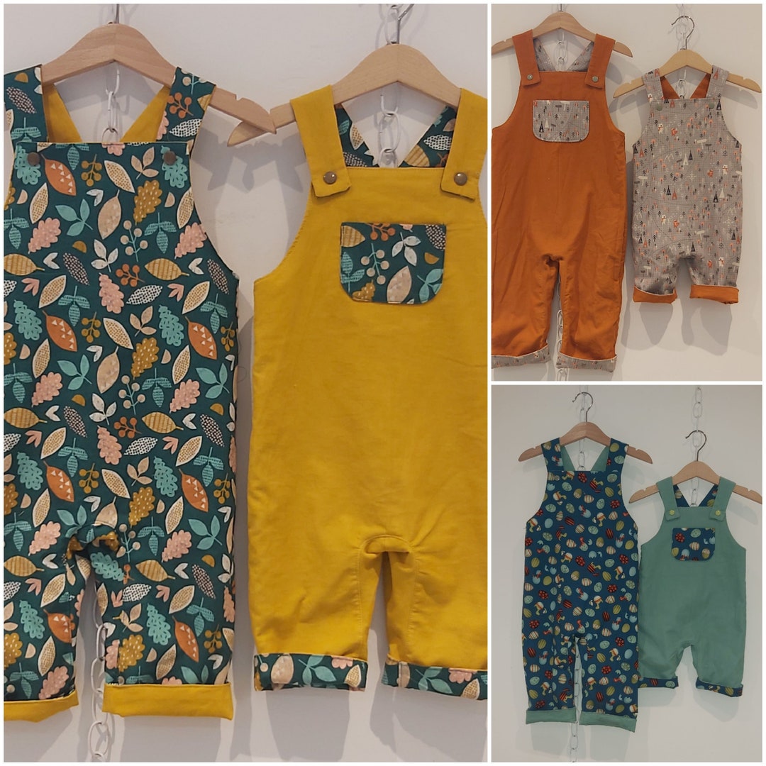 Crafty Pear Cotton Print and Baby Needle Cord Reversible Dungarees Etsy