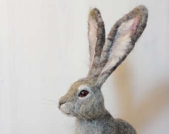 Needle felted Hare, Soft sculpture, Woodland animals made by DaliaNerijusFelt