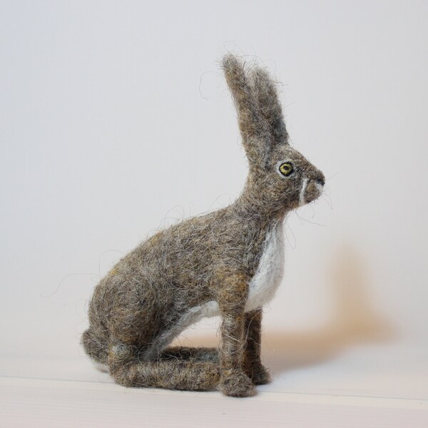 Needle felted Animal. Felted Hare, Rabbit, Bunny. Felted soft sculpture. Felt animals. Forest animals.