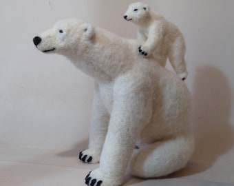 Polar Bear Sculpture, Needle Felted Wool Animal Ready to Ship