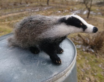 Needle felted Badger. Eurasian Badger animal. Handmade. Soft sculpture. Wool forest animal. Woodland. Felt animals. DaliaNerijusFelt