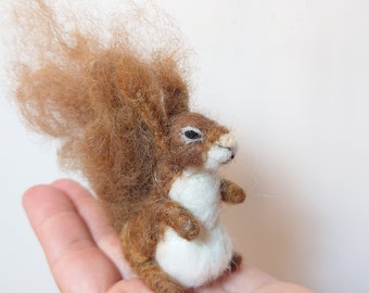Squirrel sculpture, Needle felted animal, Miniature soft art, Felted wild animals.