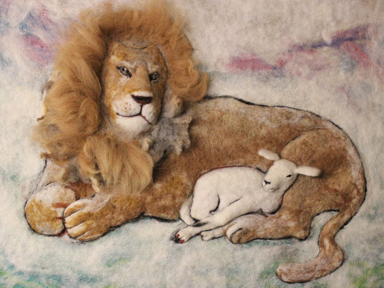 Felted Wall Hanging lion and Lamb. Original Wool Etsy