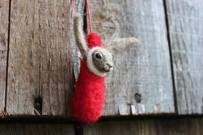 Personalized Hare Christmas Ornament Unique accent Needle Felted Custom Christmas Hare Decoration Needle Felt tree Ornament