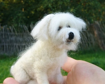 Custom made Dog Portrait, Needle Felted Dog Sculpture, Handmade, White long hair dog portrait, Replica, All Dog Breeds made to order