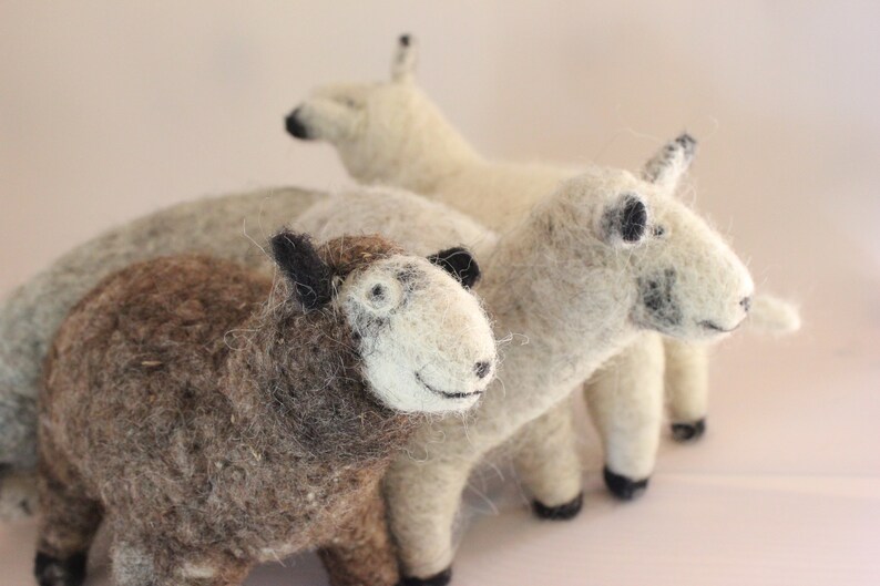 Christmas gift idea Felted soft sculpture 4 sheep Eco friendly Needle felted animals Needle Felted Sheep flock sculpture