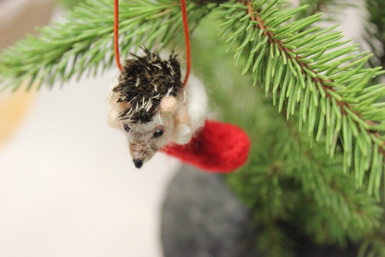 Needle Felted Christmas Hedgehog Decoration,Christmas Stocking,Unique accent,Needle Felt Ornament,Felting,Felt Hedgehog