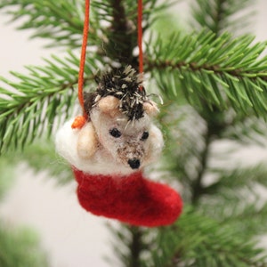 Needle Felted Christmas Hedgehog Decoration,Christmas Stocking,Unique accent,Needle Felt Ornament,Felting,Felt Hedgehog image 2