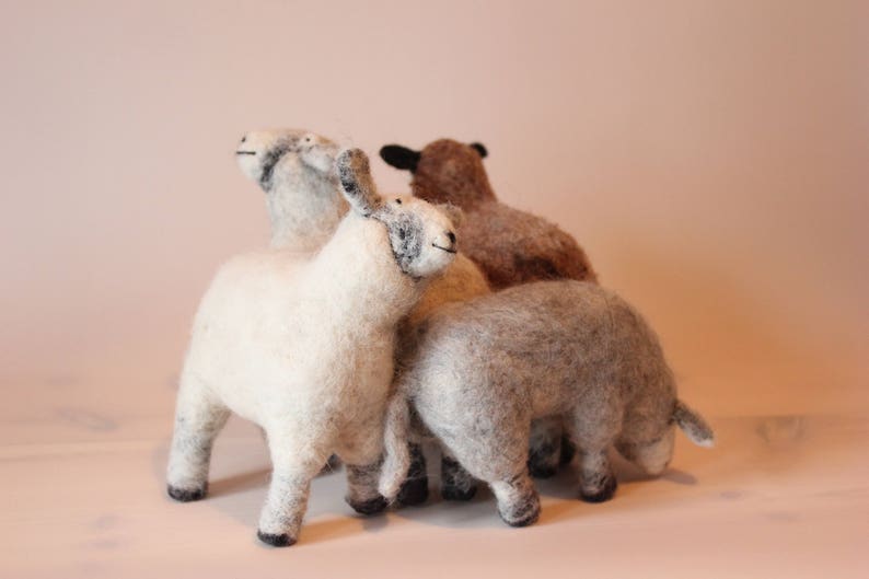 Christmas gift idea Felted soft sculpture 4 sheep Eco friendly Needle felted animals Needle Felted Sheep flock sculpture