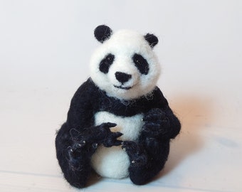 Felted panda bear, bear miniature, needle felted panda bear soft sculpture