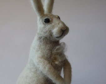Felted White Bunny: Wool Miniature Soft Sculpture, Easter Decor
