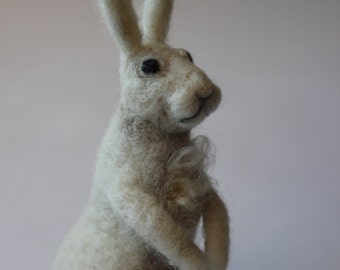 Felted white bunny,Easter bunny, pet  miniature ,soft sculpture, felted wild animals