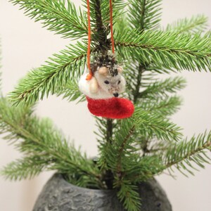 Needle Felted Christmas Hedgehog Decoration,Christmas Stocking,Unique accent,Needle Felt Ornament,Felting,Felt Hedgehog image 5