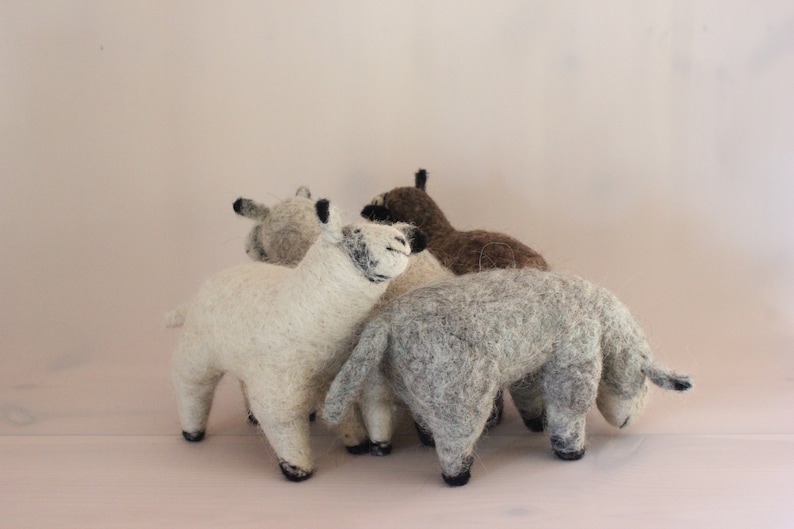 Christmas gift idea Felted soft sculpture 4 sheep Eco friendly Needle felted animals Needle Felted Sheep flock sculpture