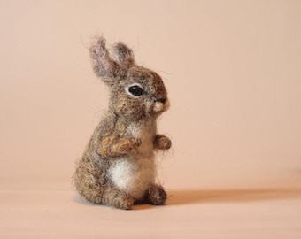 Needle felted Hare. Felt soft sculpture. Wildlife miniature gift