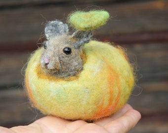 Felted Mouse at Home-Needle Felted Animal- Felt Halloween Decor