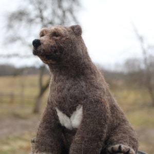 Needle Felted Brown Bear: Handmade Wool Soft Sculpture