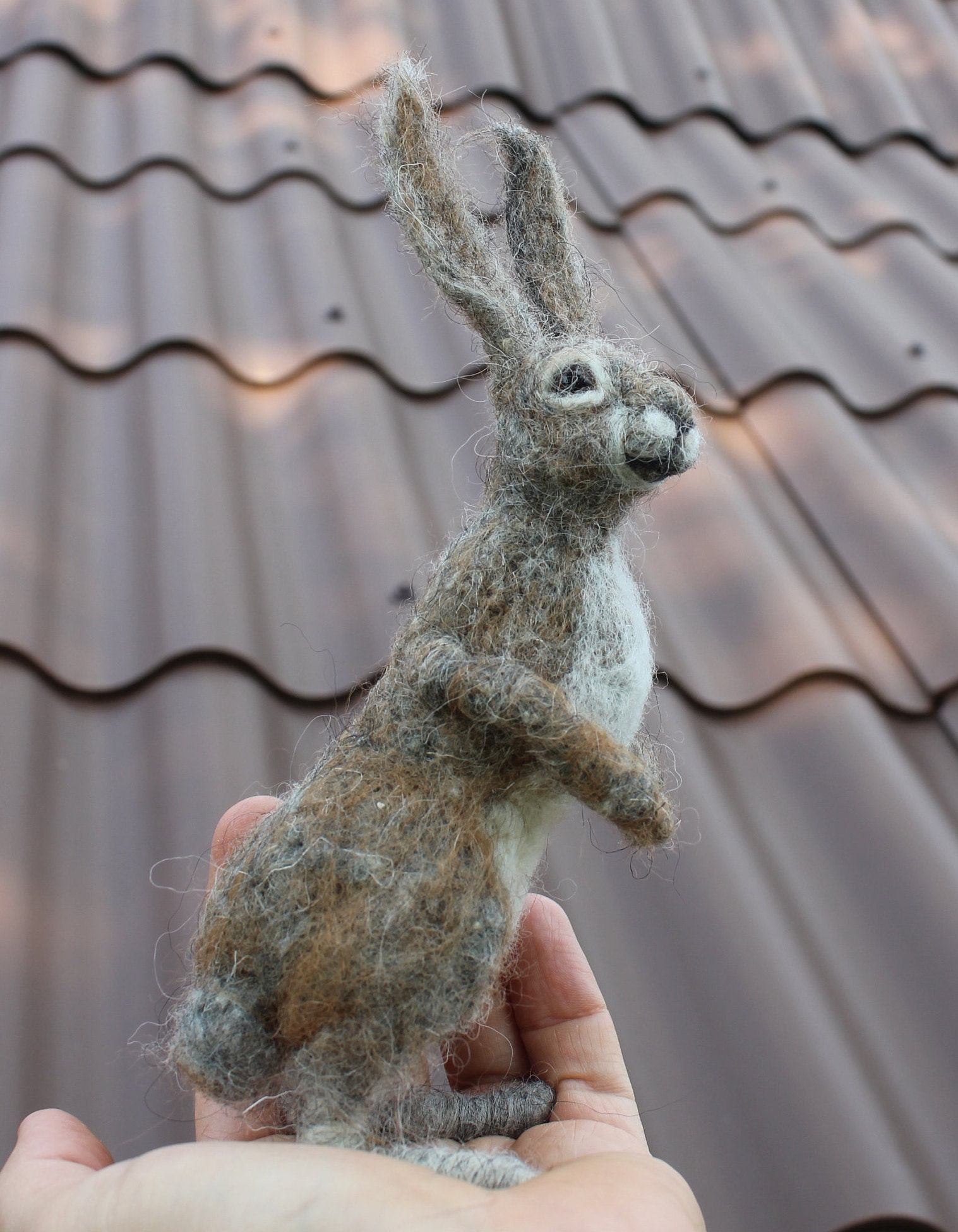 Needle Felted Hare Sculpture: Wool Bunny, Forest Animal Decor - Etsy