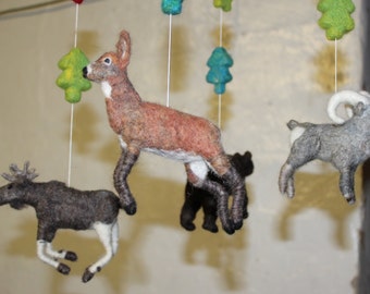 Needle Felted Baby Mobile: Forest Animals Nursery Decor