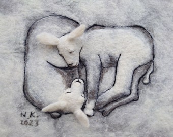 Felted sheep Original wall hanging Needle felt animal