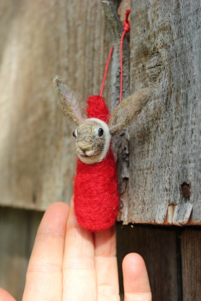 Personalized Hare Christmas Ornament Unique accent Needle Felted Custom Christmas Hare Decoration Needle Felt tree Ornament