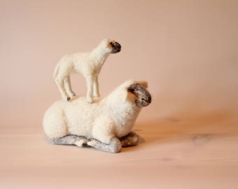 Needle Felted sheep Handmade Lamb and Mom Needle Felted Animal