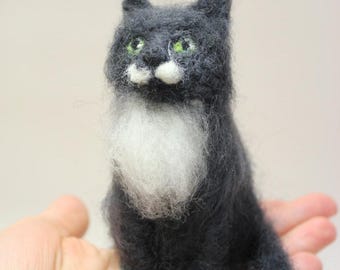 Needle Felted Cat Sculpture: Custom Pet Replica Portrait
