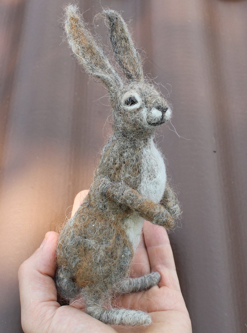 Needle Felted Hare Sculpture: Wool Bunny, Forest Animal Decor - Etsy