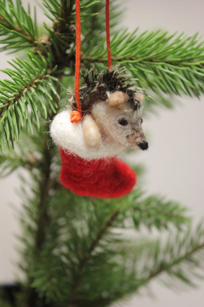 Needle Felted Christmas Hedgehog Decoration,Christmas Stocking,Unique accent,Needle Felt Ornament,Felting,Felt Hedgehog