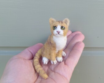 Needle Felted Cat: Miniature Orange Wool Sculpture